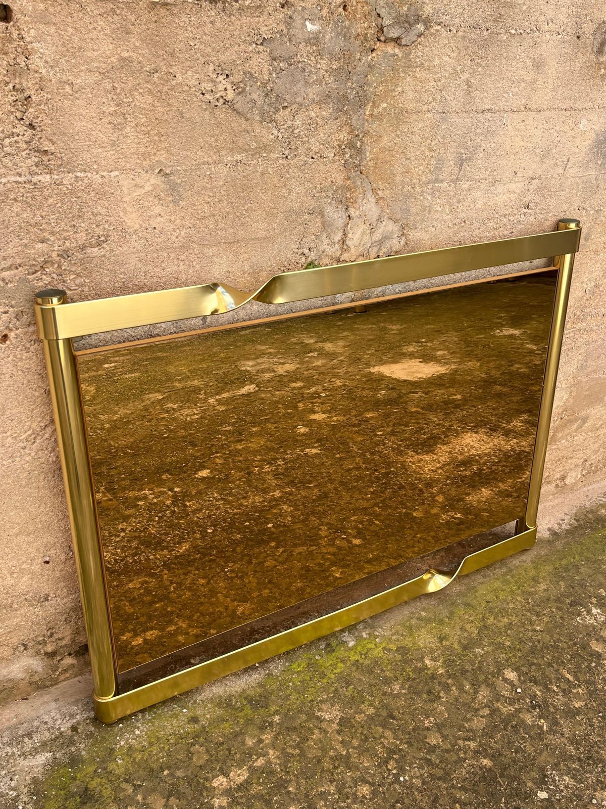 Large Brass Wall Mirror By Luciano Frigerio, Italian Design 1970s photo vinterior