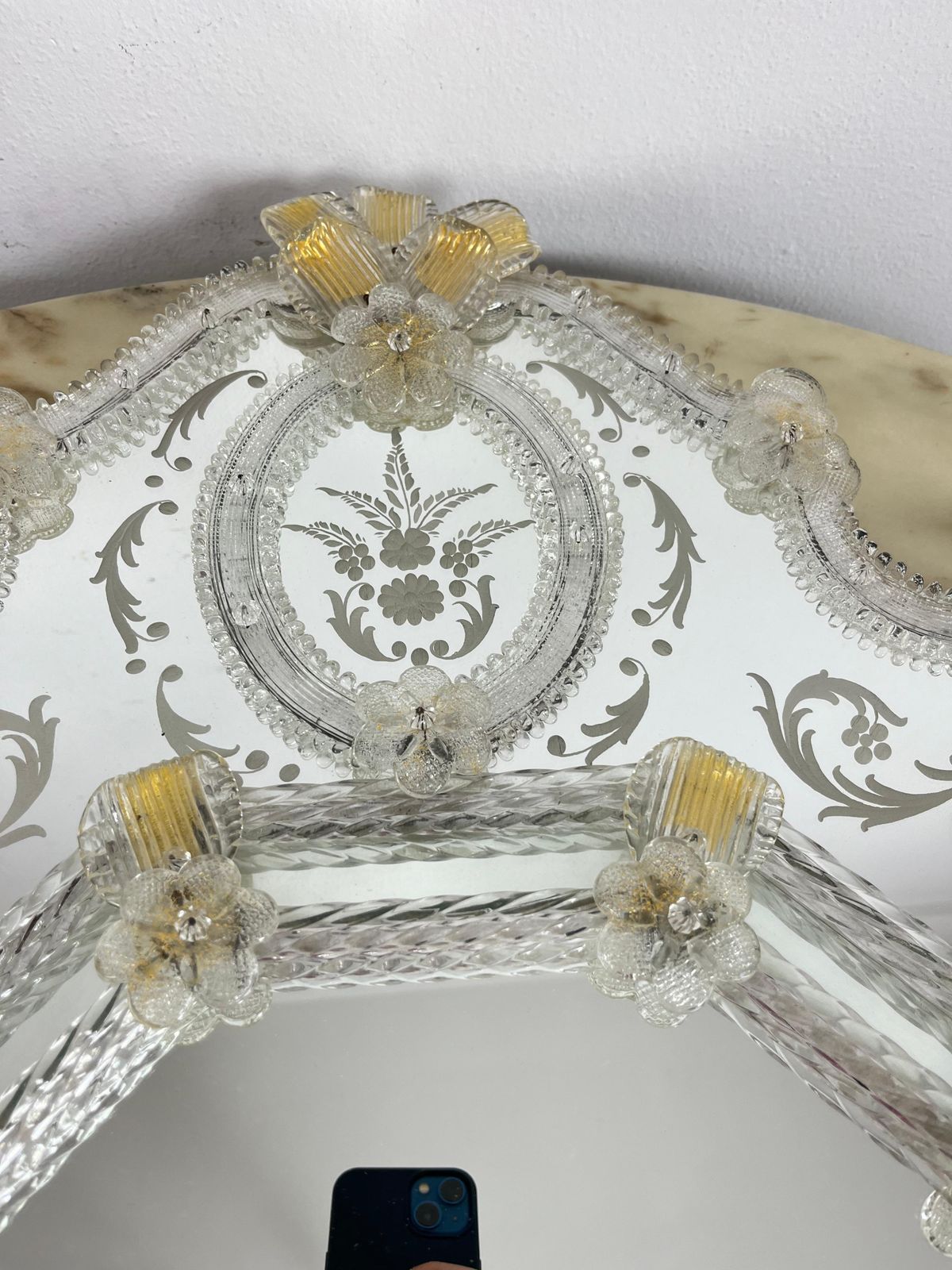 photo vintage Mid Century Venetian Murano Glass Mirror Attributed To Ercole Barovier 1960s