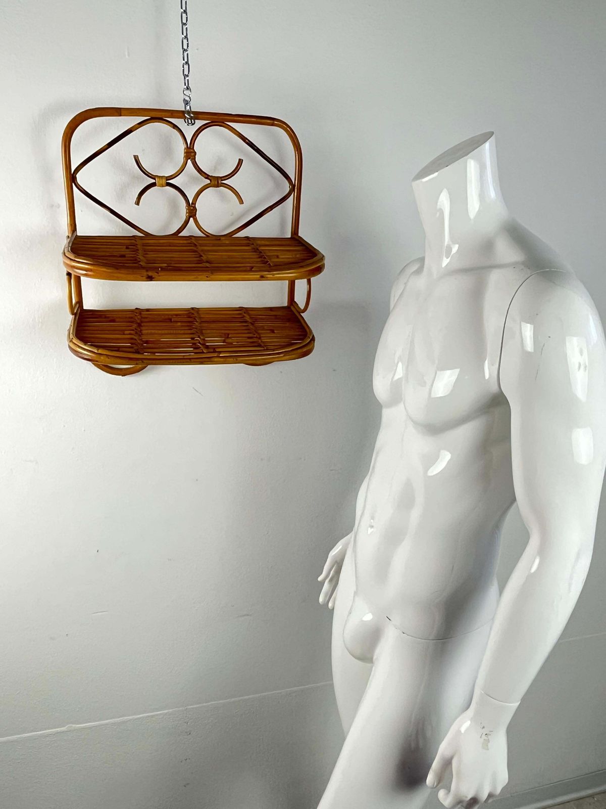 Vintage Shelf With Two Bamboo Shelves, Italy, 1970s photo Furniture