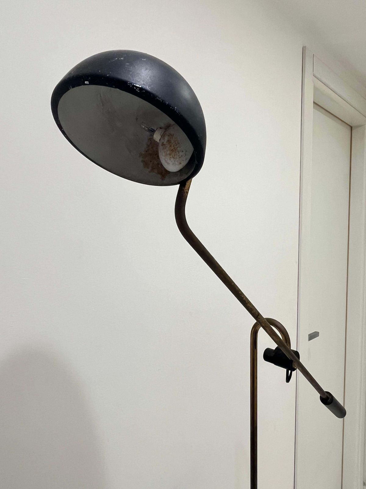 Mid Century Brass And Enamelled Aluminum Adjustable Floor Lamp, 1960s photo for sale