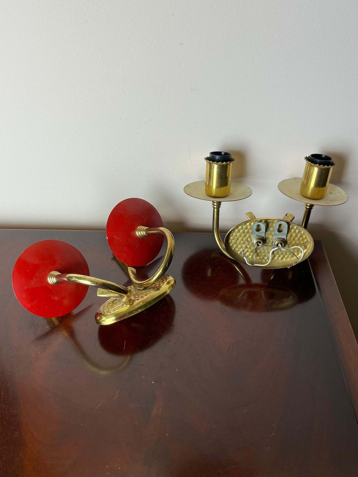 Set Of 2 Wall Lamps In Brass And Colored Aluminium, Made In Italy, 1950s photo 768.0