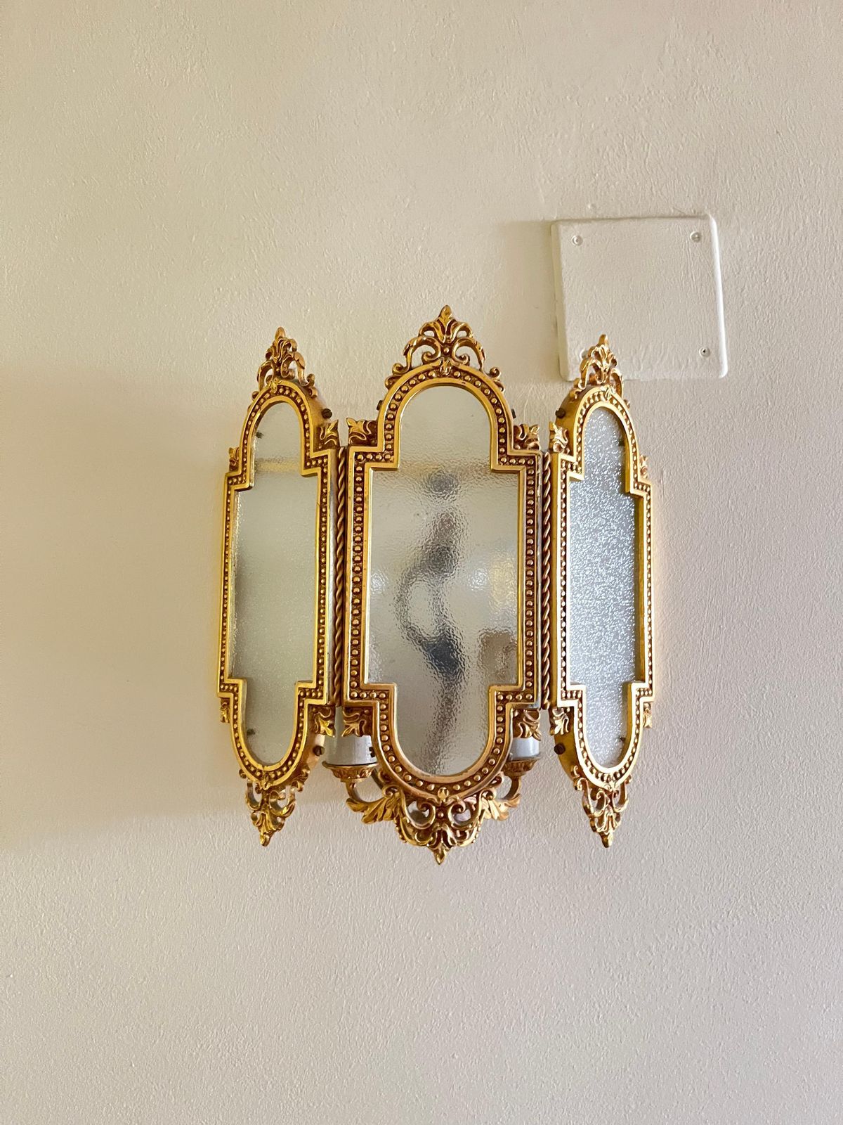 Set Of 3 Brass And Glass Wall Lamps, Italy, 1980s photo Lighting
