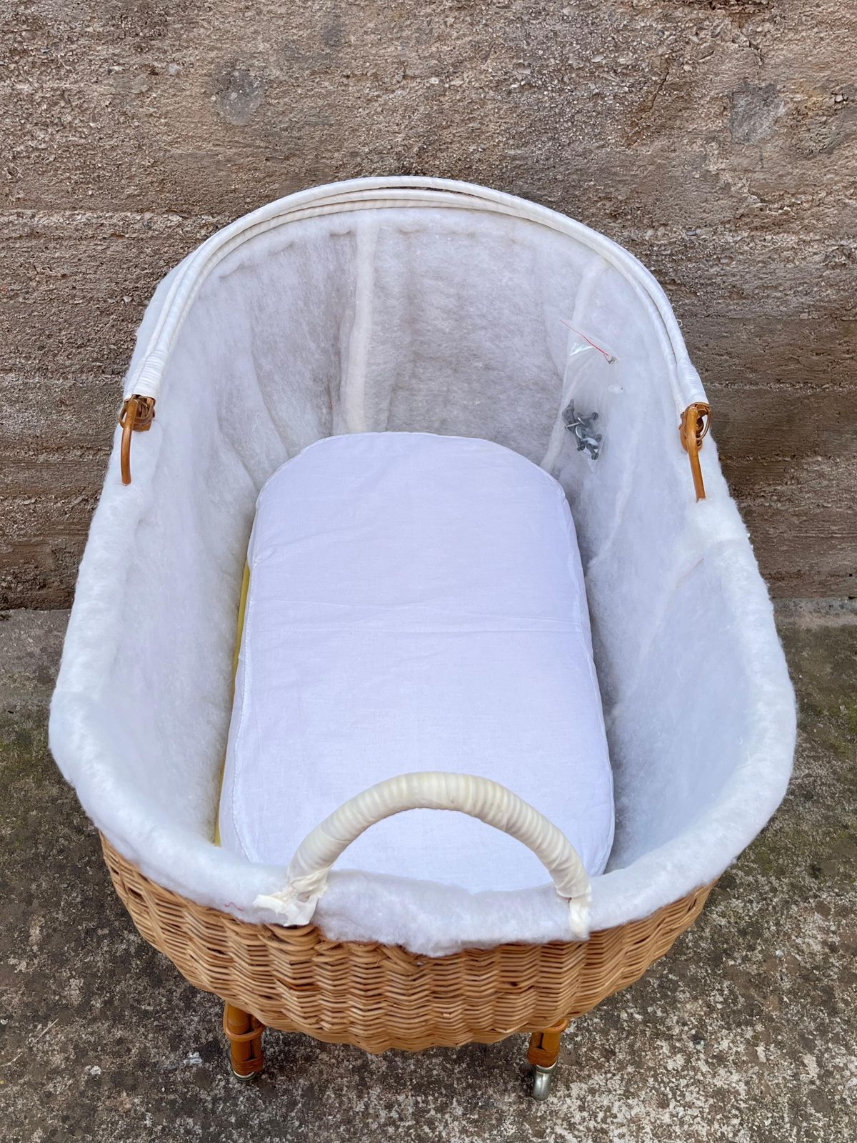 Mid Century Wicker And Bamboo Cradle, Made In Italy, 1967 photo vinterior