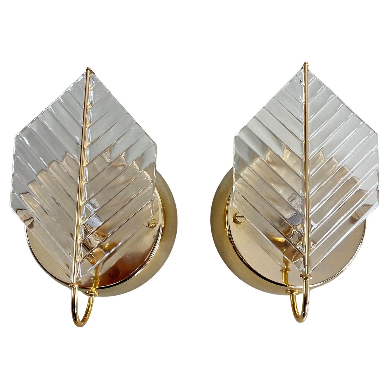 Set Of 2 Wall Lamps In Brass And Murano Glass, Zero Quattro 1970s