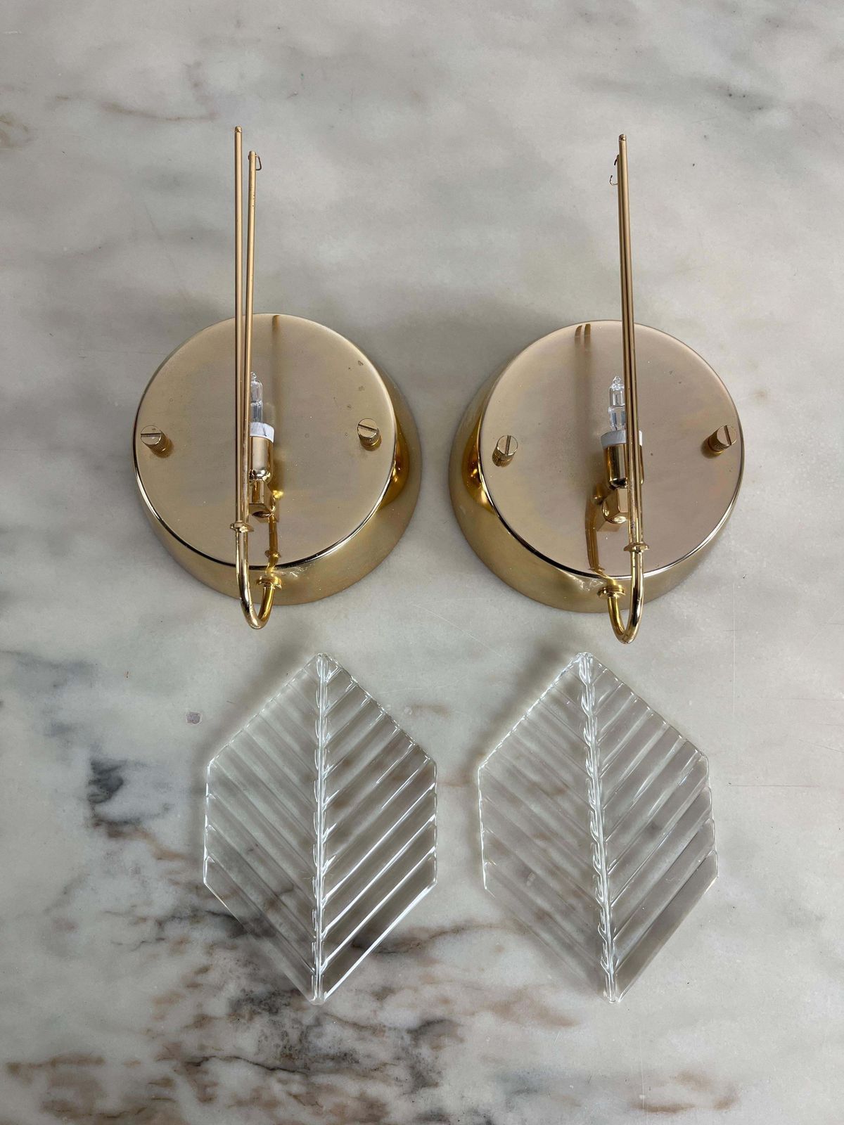 photo vinterior Set Of 2 Wall Lamps In Brass And Murano Glass, Zero Quattro 1970s