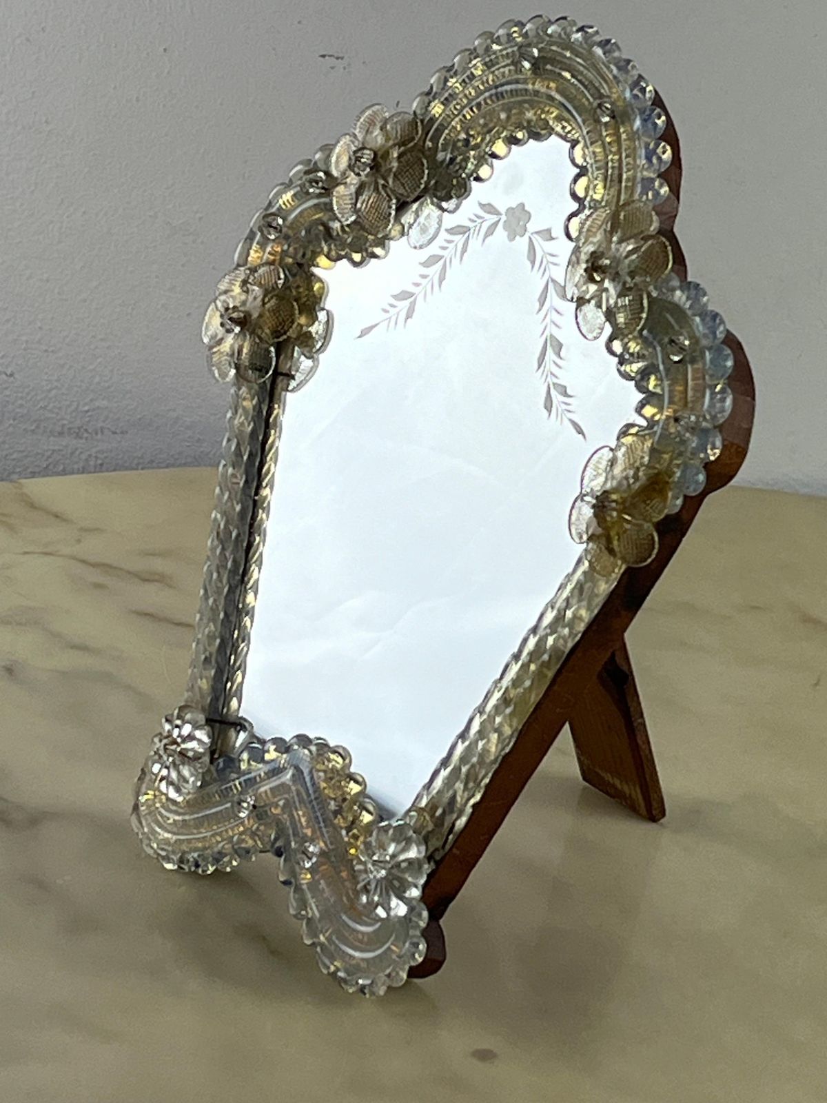 Mid Century Venetian Murano Glass Table Mirror, Italian Design 1960s photo vintage