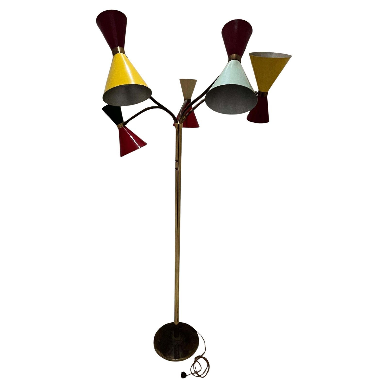 Mid Century 5 Arm 10 Light Brass Floor Lamp Stilnovo, 1950s