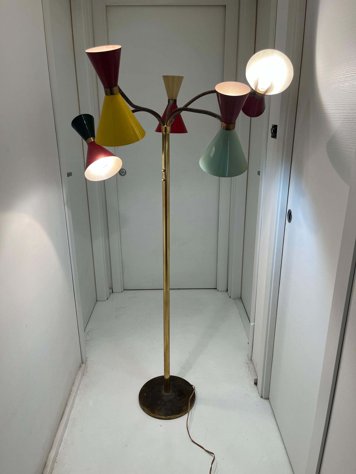 Mid Century 5 Arm 10 Light Brass Floor Lamp Stilnovo, 1950s photo furniture