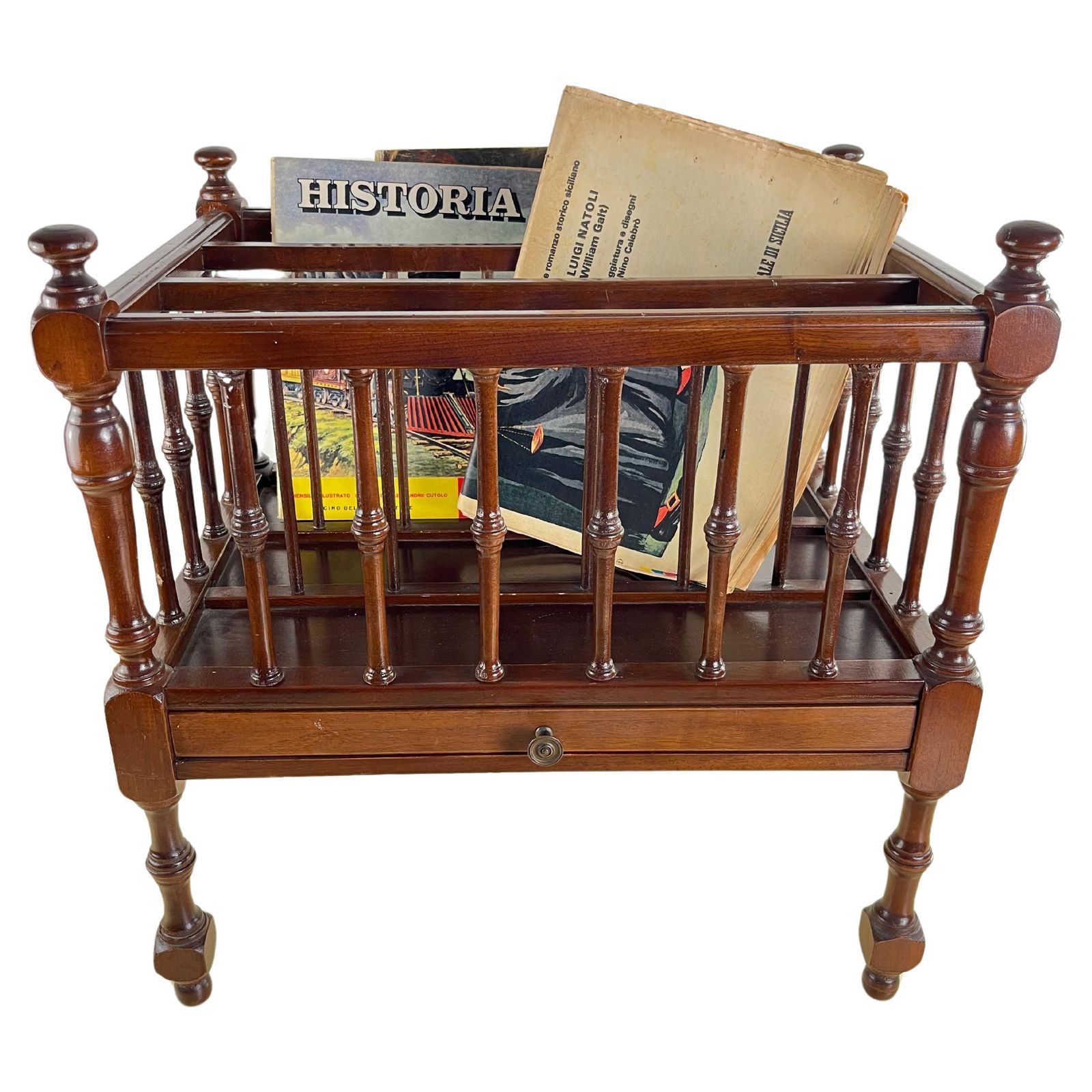 Mid Century Italian Magazine Rack With Drawer 1960s