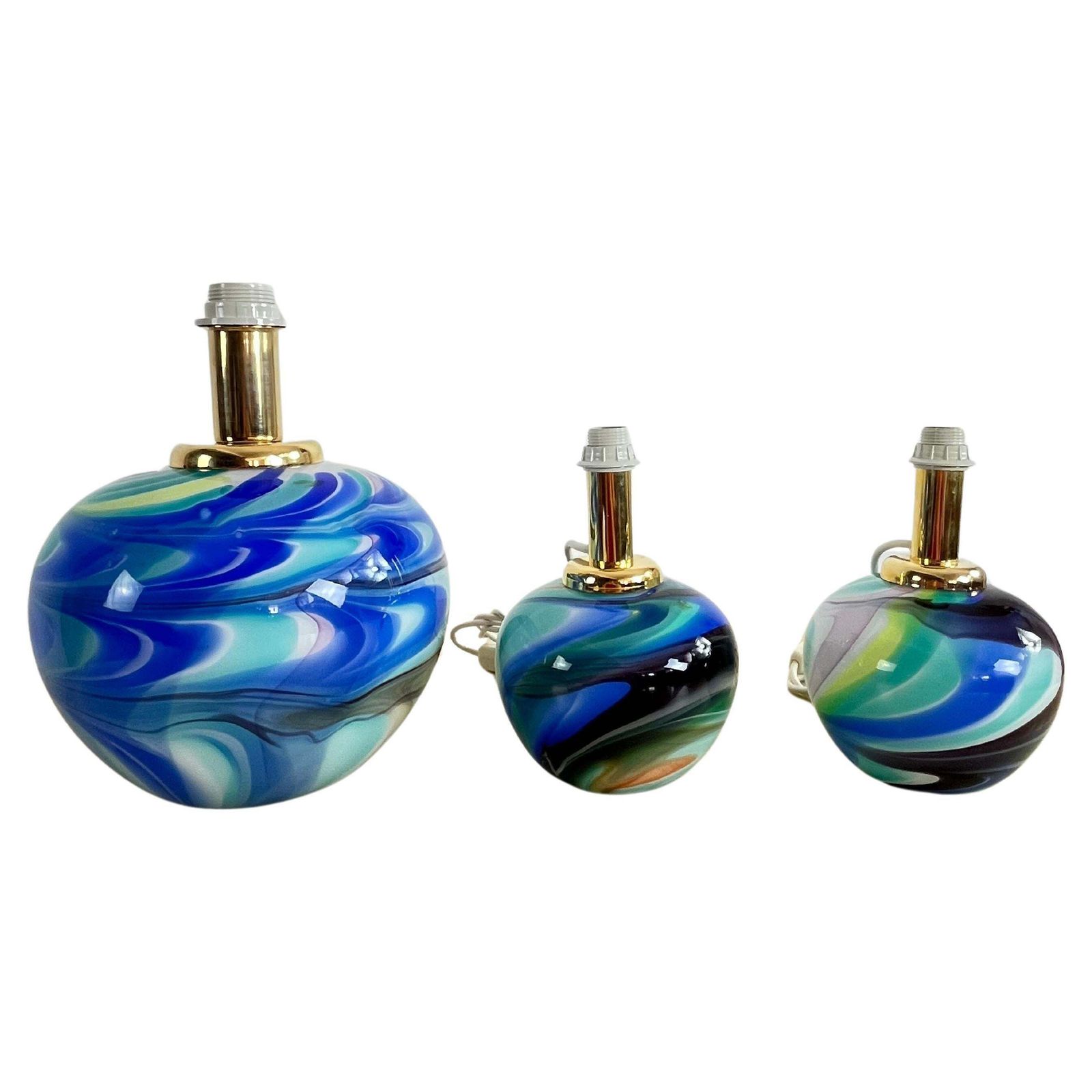 Set Of 3 Double Lighting Murano Glass Table Lamps 1980s