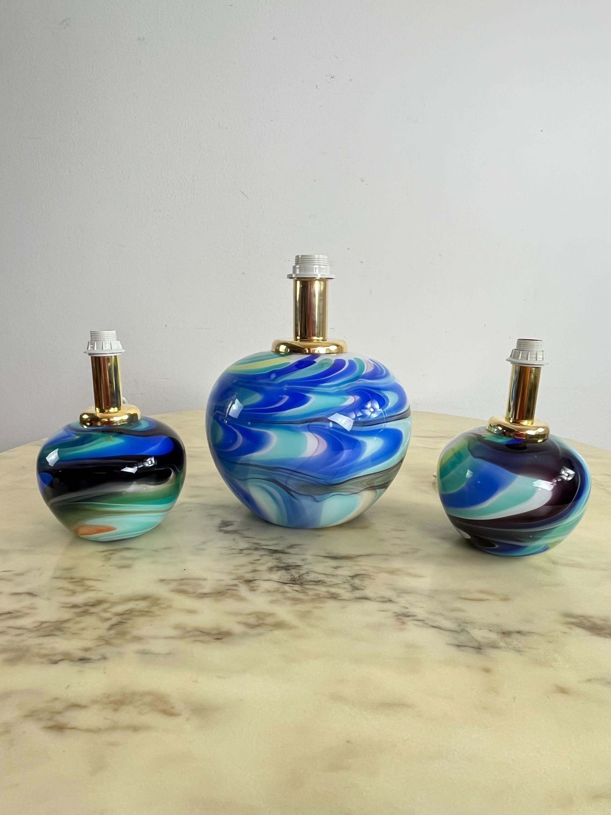 Set Of 3 Double Lighting Murano Glass Table Lamps 1980s photo furniture