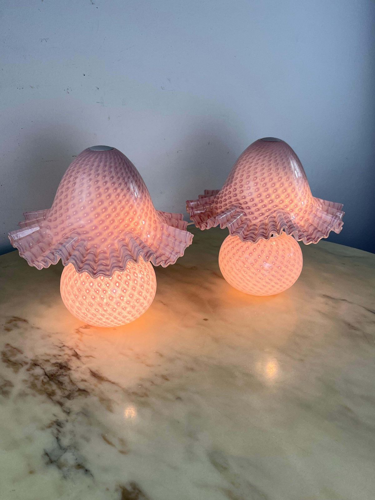 Set Of 2 Murano Glass Bedside Lamps Double Lighting Attributed To Cenedese 1980s photo vintage