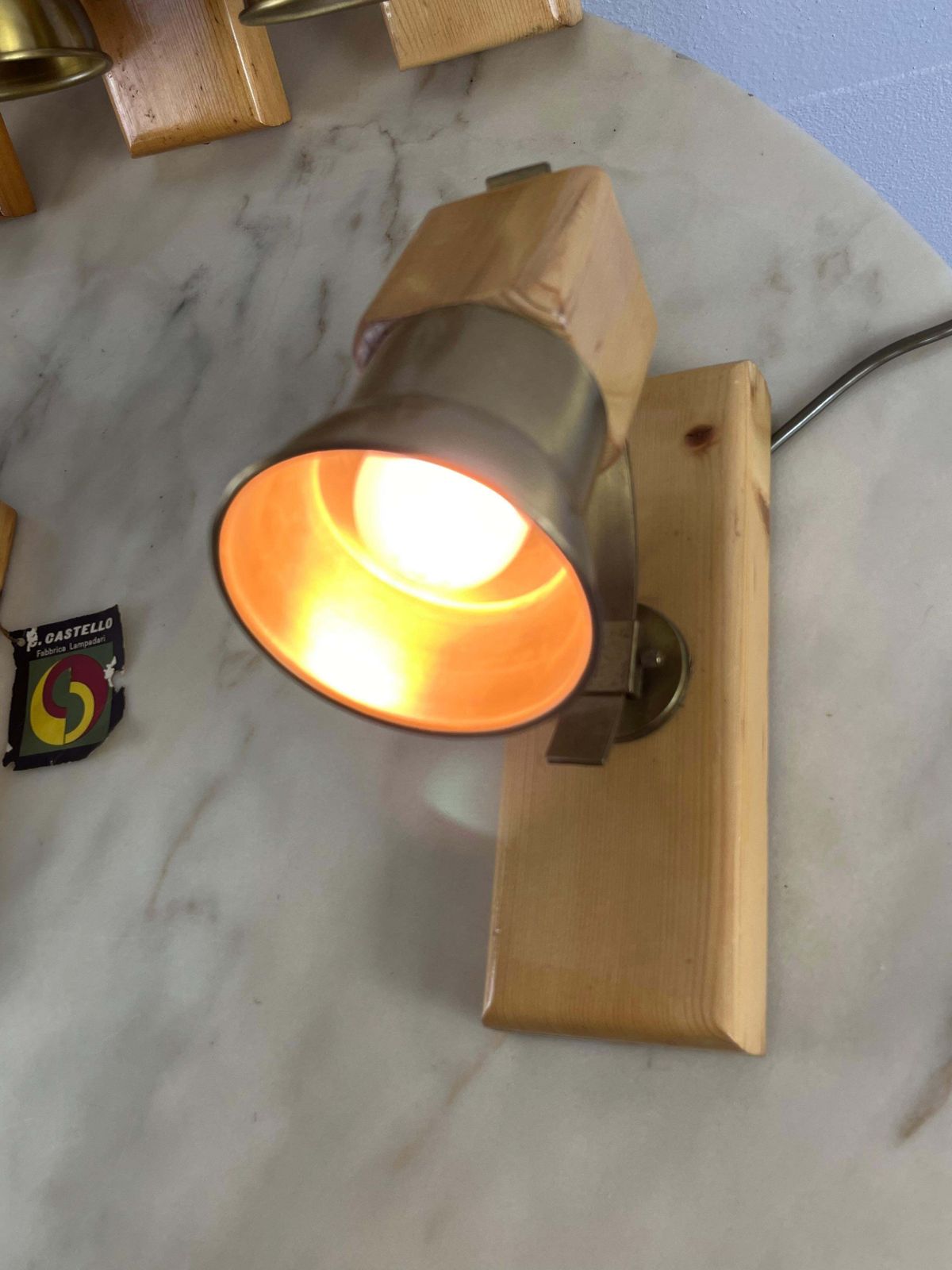 Set Of 7 Mid Century Wood And Brass Wall Lamps Italian Design 1960s photo Lighting