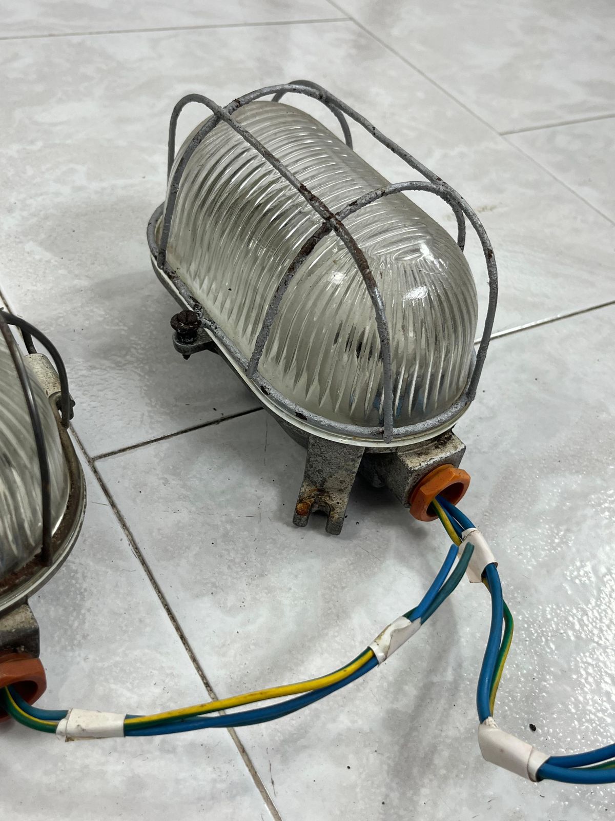 Set Of 3 Mid Century Industrial Cast Iron And Glass Wall Lamps, 1950s photo furniture
