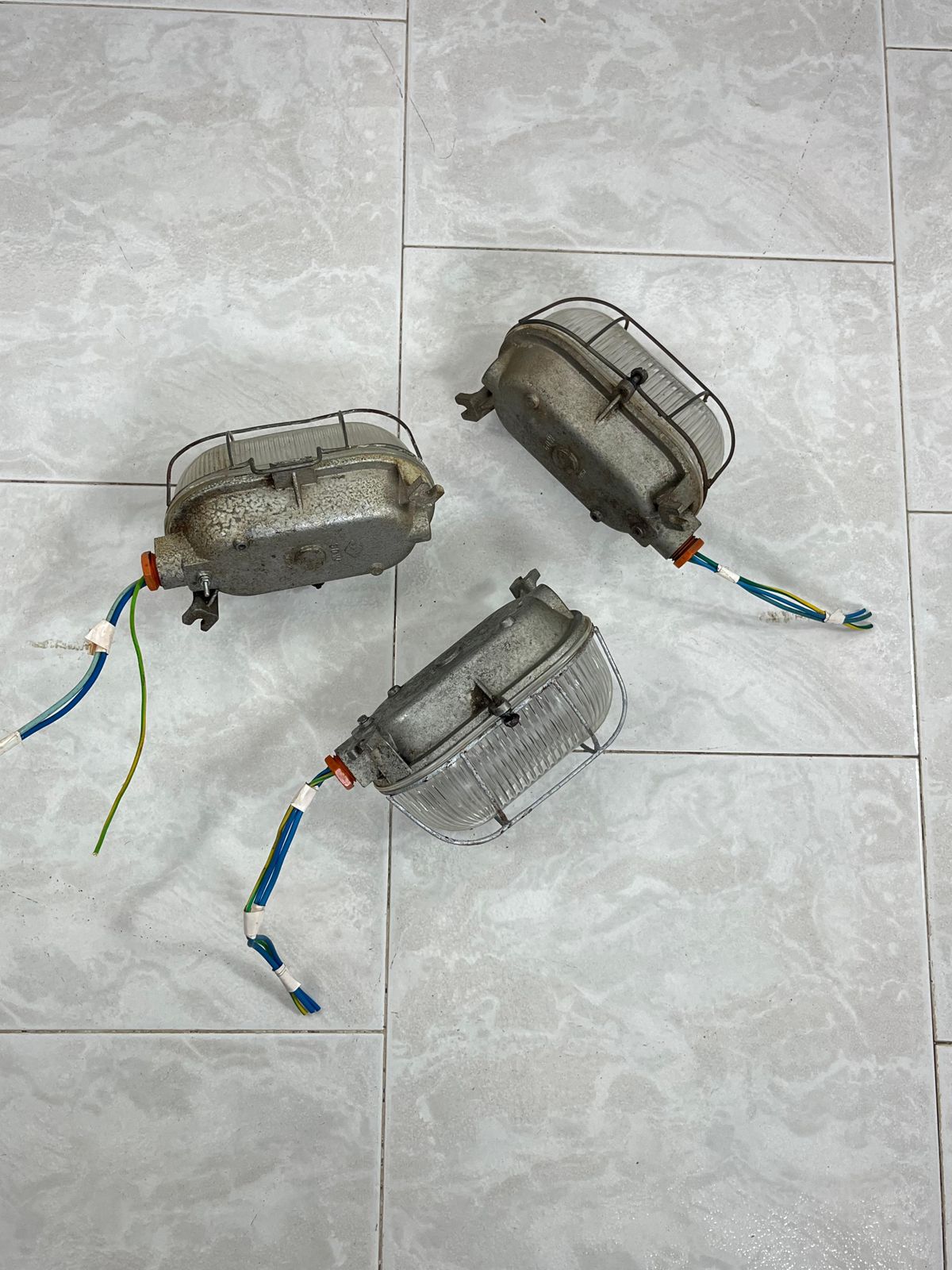 Set Of 3 Mid Century Industrial Cast Iron And Glass Wall Lamps, 1950s photo 923.0