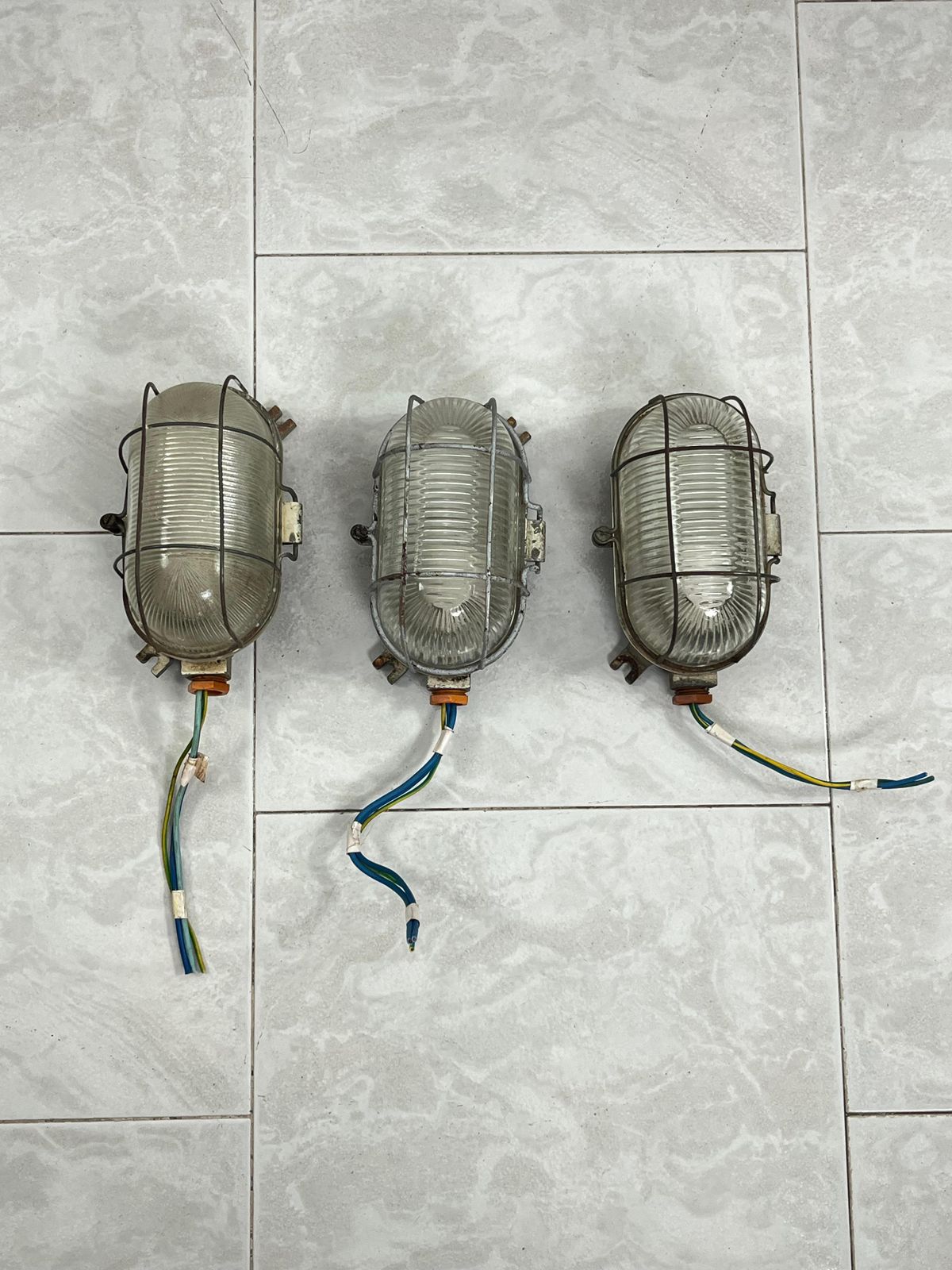 photo furniture Set Of 3 Mid Century Industrial Cast Iron And Glass Wall Lamps, 1950s