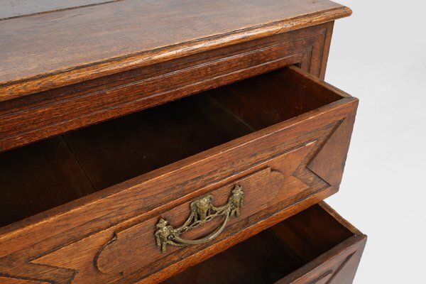 Antique Handcrafted And Carved Oak Chest Of Drawers, 1800s photo vinterior
