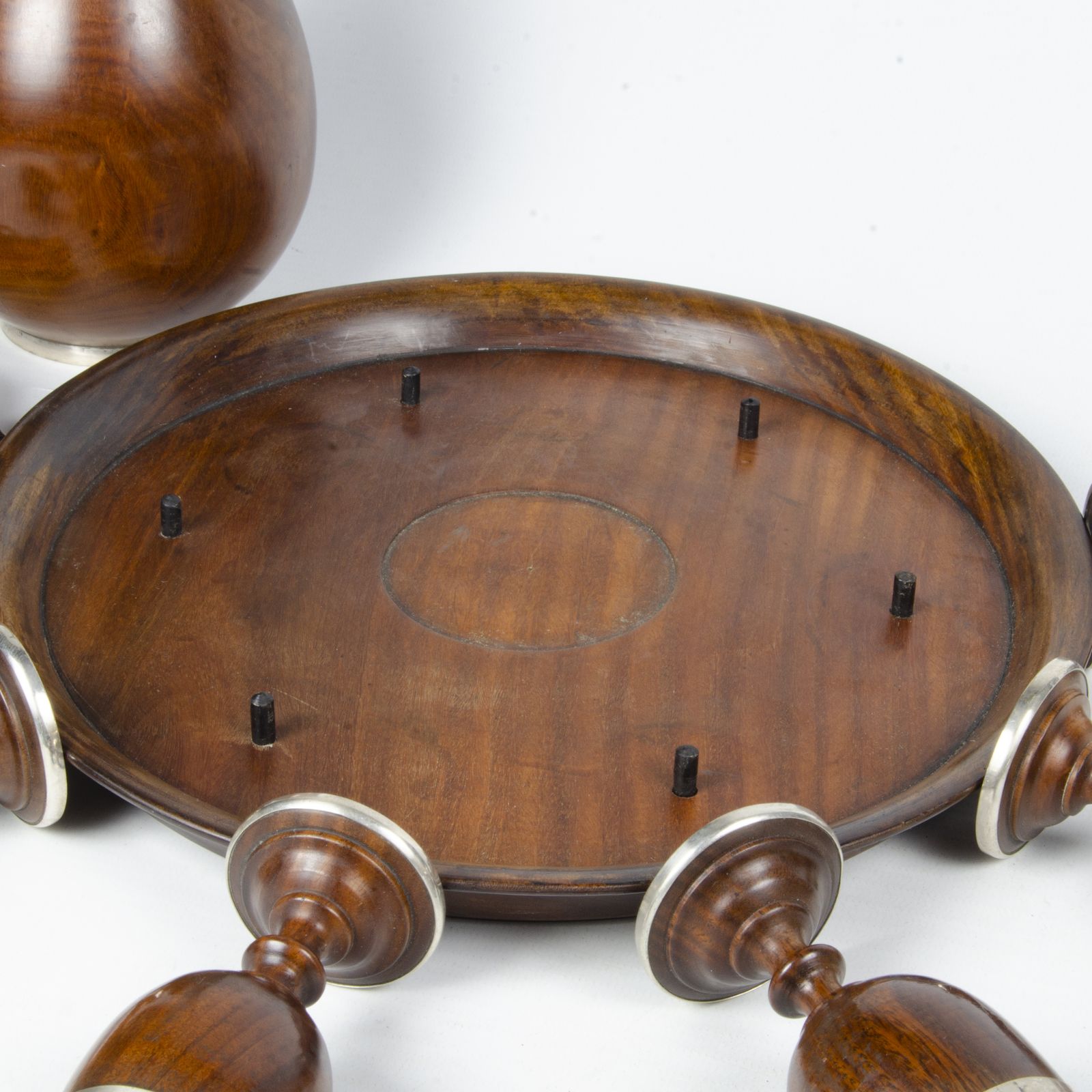 Late 19th Century German Wood And Silver Decanter Set With Tray And Six Glasses By The Company Gebrüder Kühn photo for sale