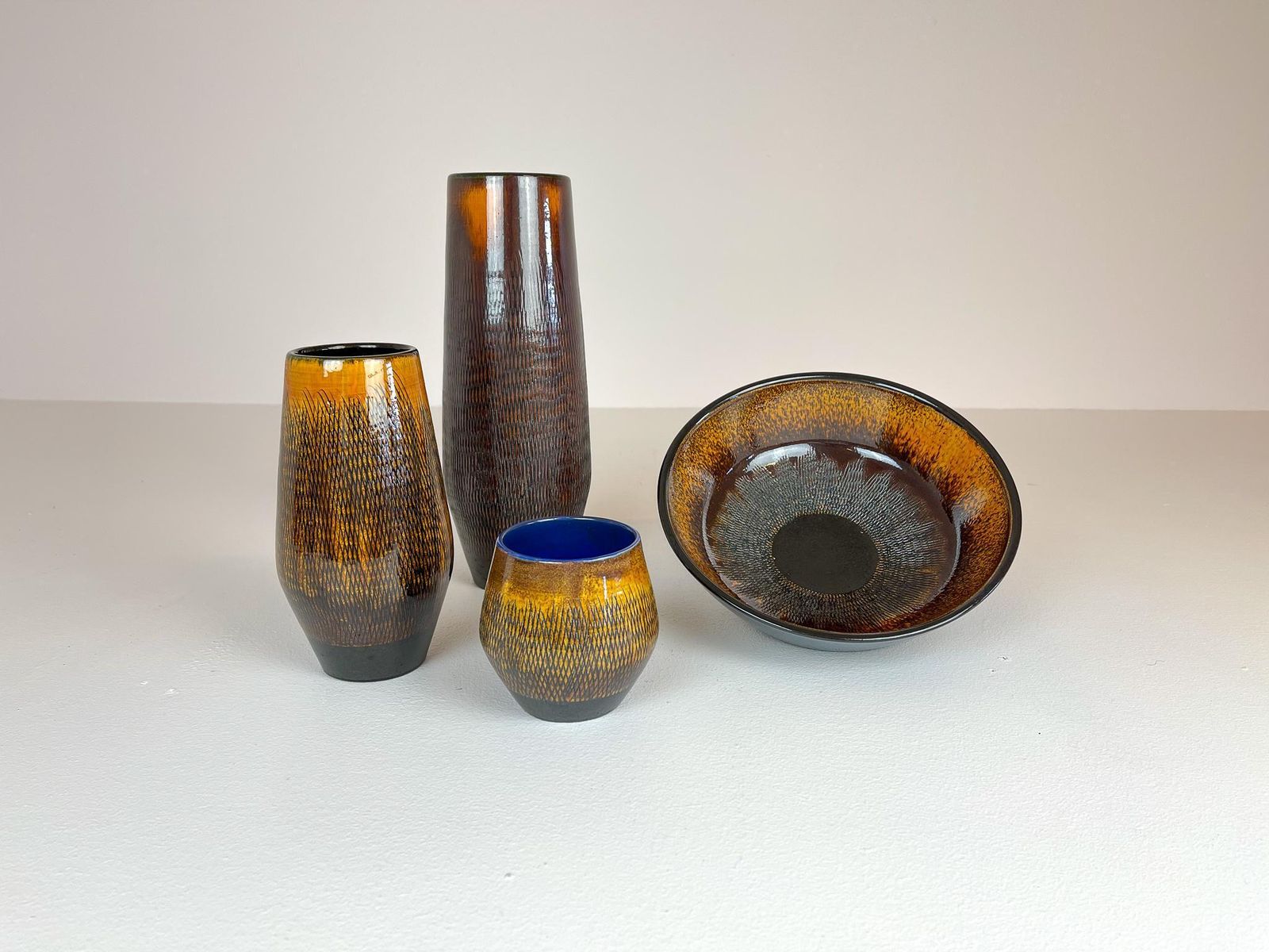 Mid Century Modern Set Of 4 Ceramic Vases Upsala Ekeby "Fiamma" Sweden, 1960s photo furniture
