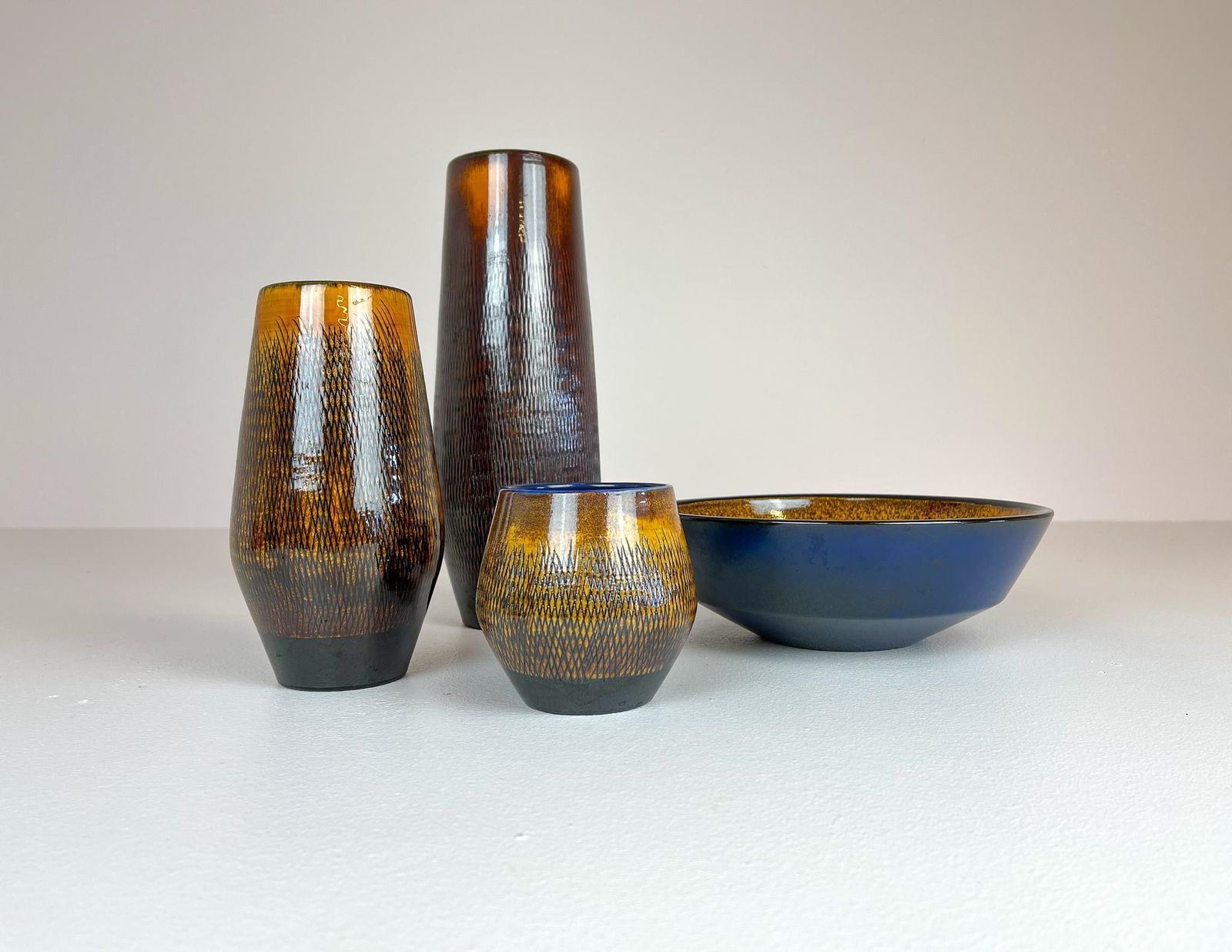 Mid Century Modern Set Of 4 Ceramic Vases Upsala Ekeby "Fiamma" Sweden, 1960s photo Home Decor