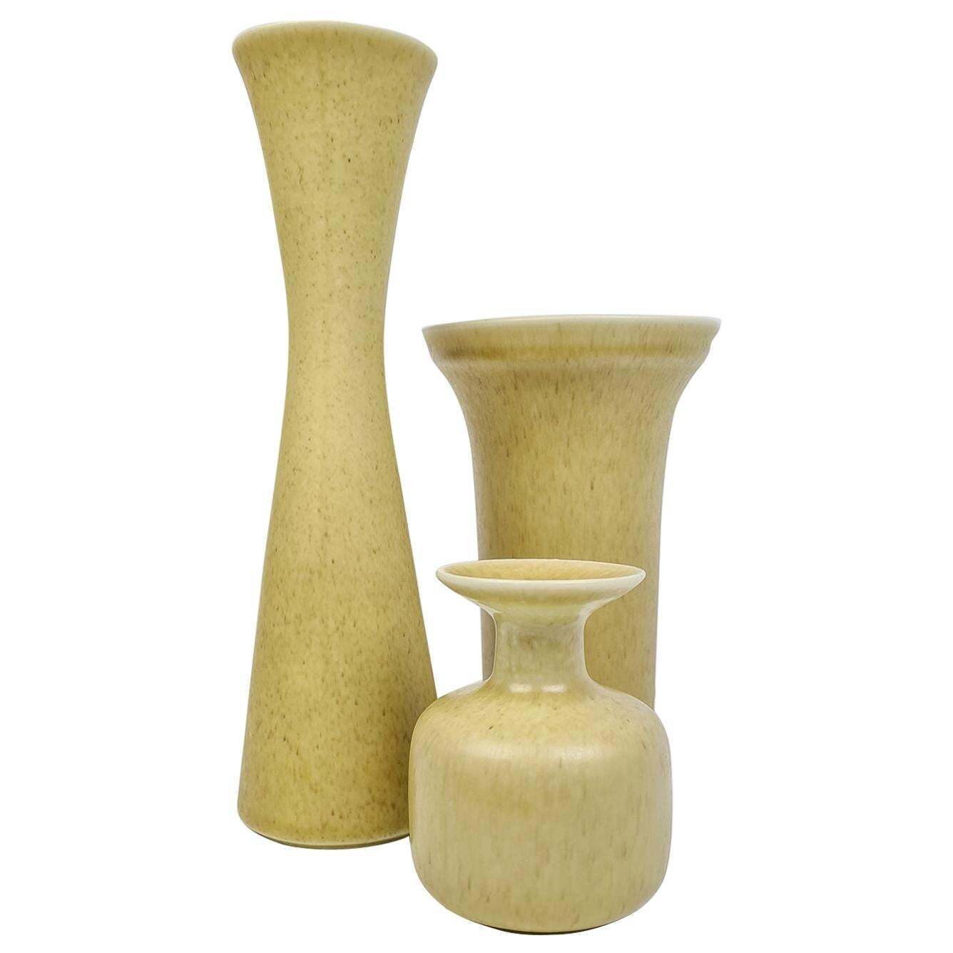 Midcentury Modern Set Of 3 Ceramic Vases Rörstrand Gunnar Nylund, Sweden