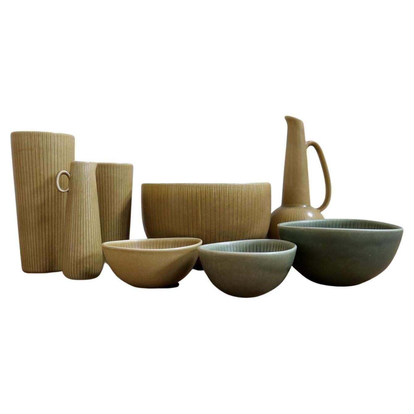 Scandinavian Midcentury Set Of 8 Rörstrand Ritzi Vases And Bowls Gunnar Nylund
