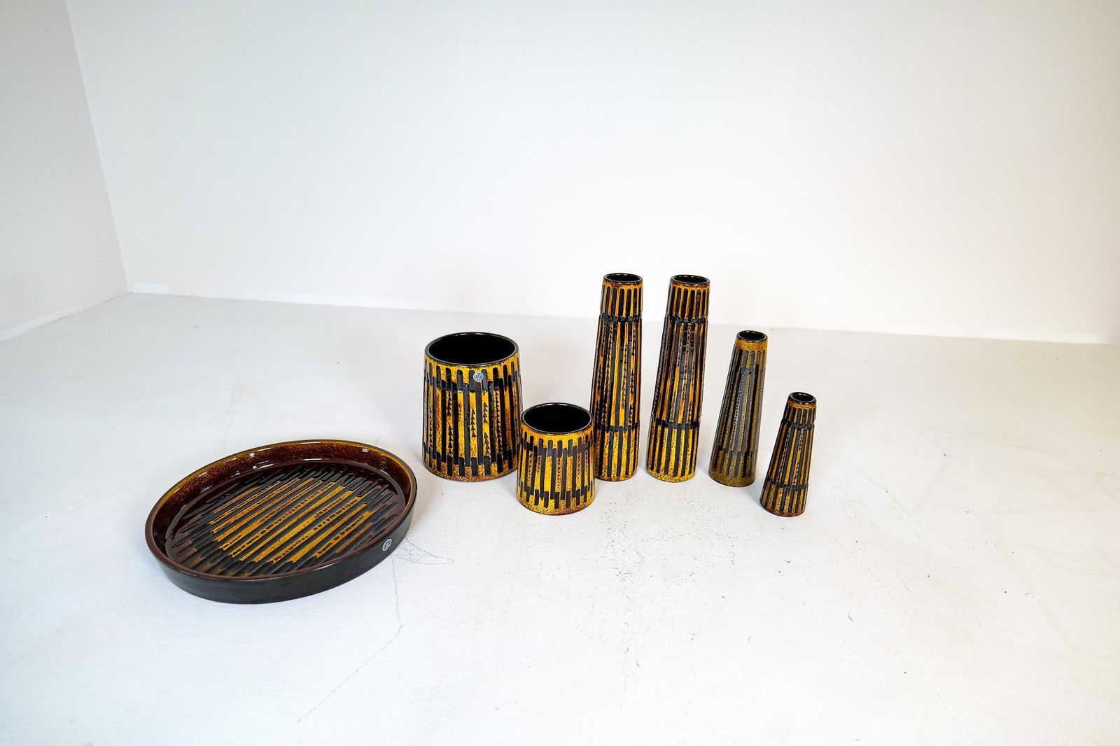 Home Decor Collection Of 6 Ceramic Vases And One Platter Upsala Ekeby Nevada 1962 photo