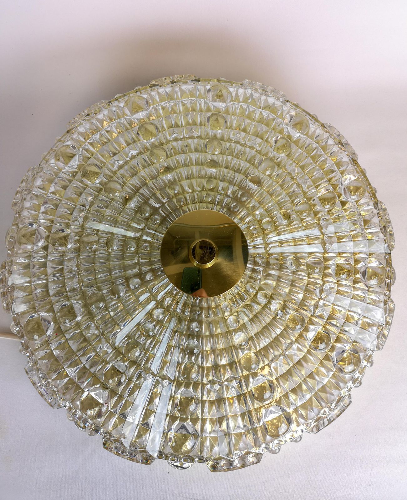 Midcentury Orrefors Crystal Brass Ceiling Lamp, Carl Fagerlund, 1970s, Sweden photo for sale