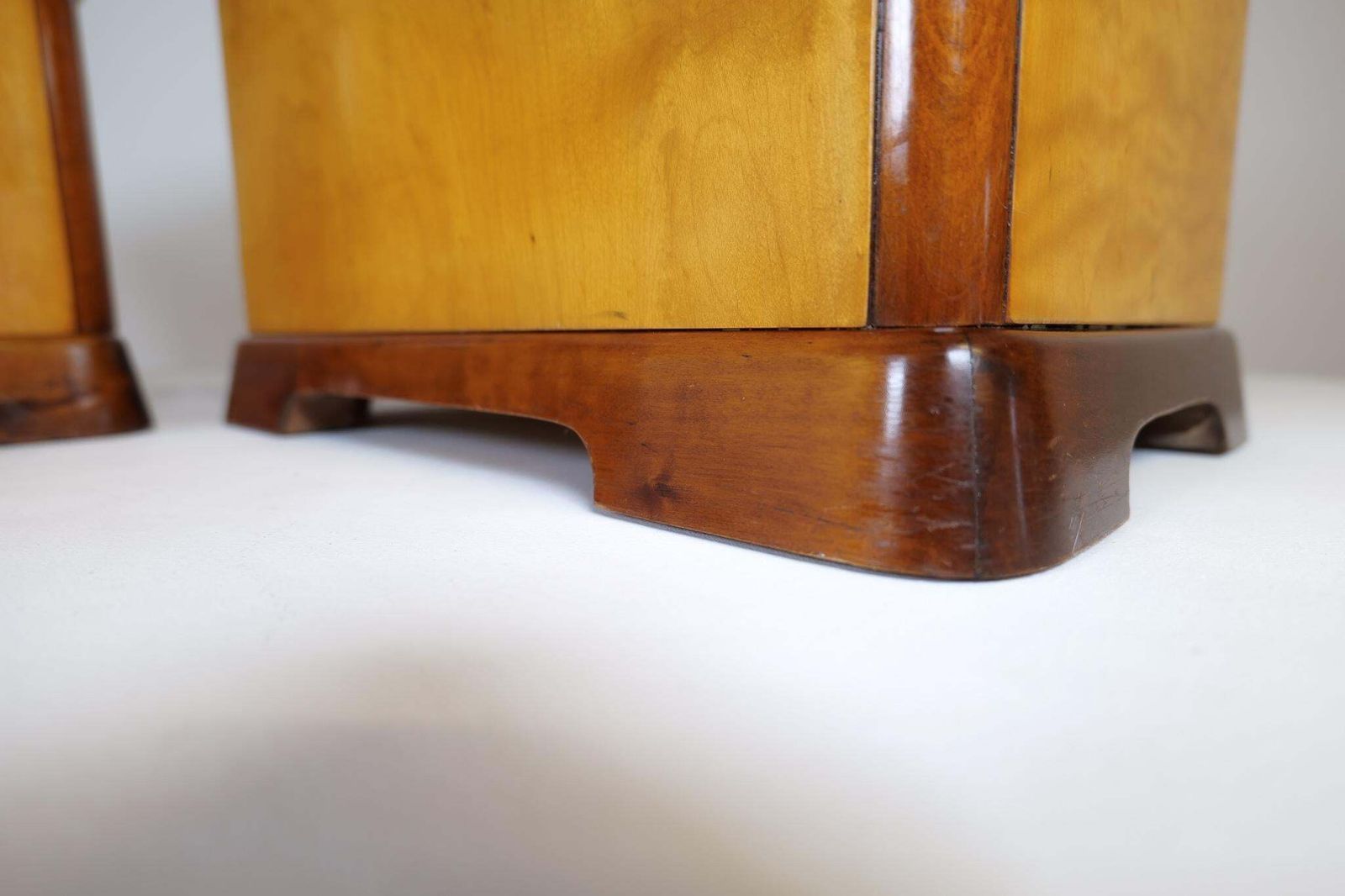 photo buy Swedish Art Deco Stools In Lacquered Birch And Sheepskin/Shearling Seat 1940s