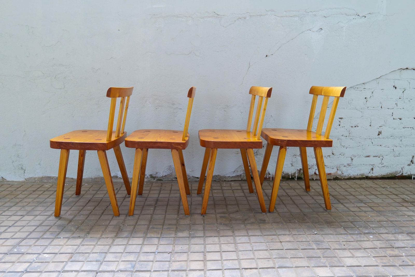 Swedish Modern Set Of 4 Dining Chairs In Pine photo vintage