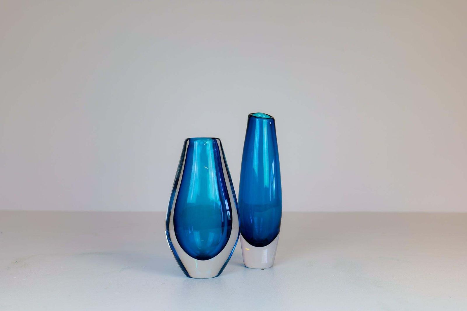 Midcentury Modern Pair Of Sven Palmqvist Orrefors Heavy Crystal Vases Clear Blue photo for sale
