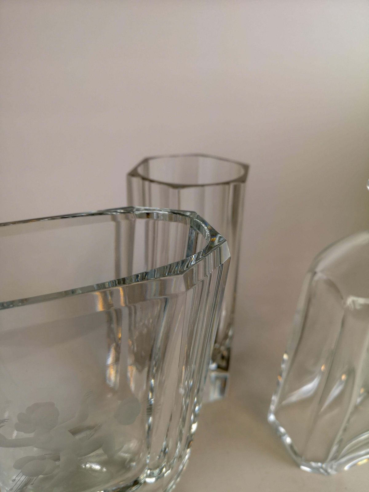 Art Deco Set Of 3 Crystal Pieces Elis Bergh Kosta, Sweden, 1930s photo vinterior