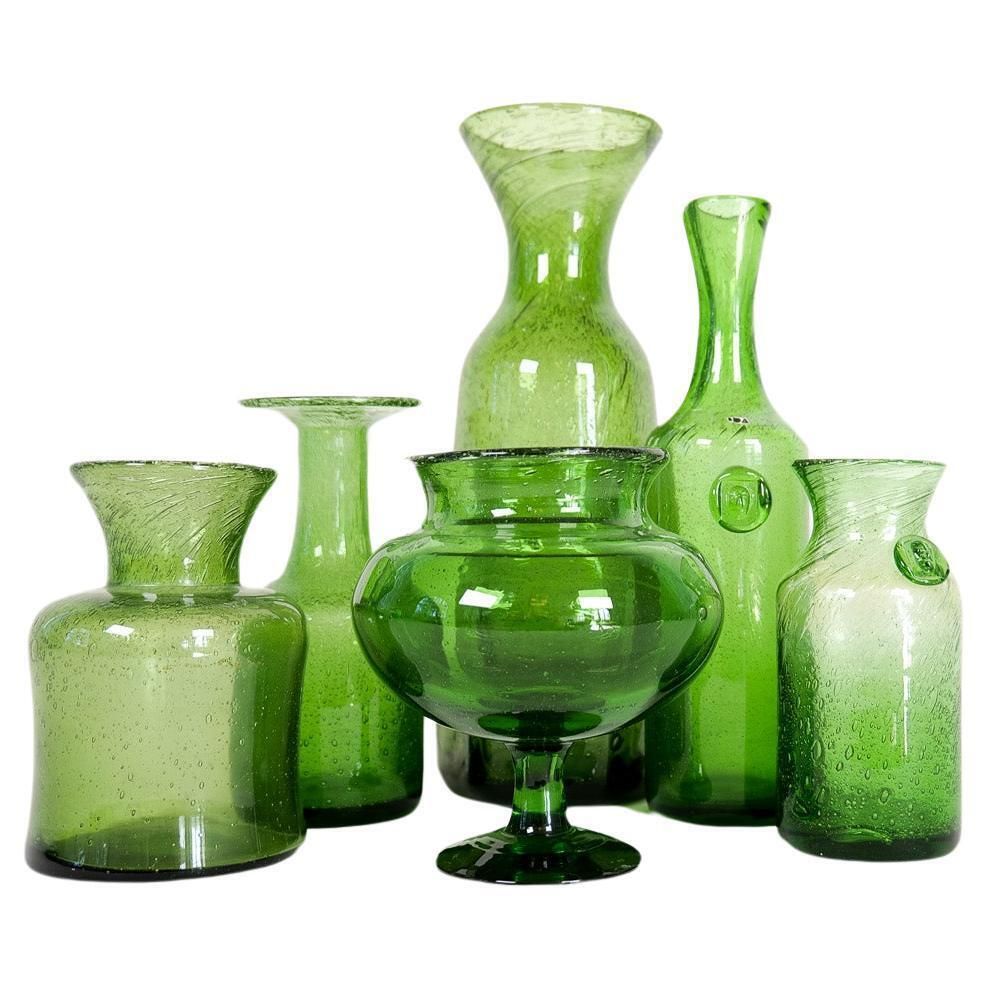 Midcentury Modern Collection Of Six Green Vases By Erik Hoglund, Sweden, 1960s