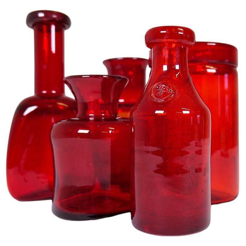 Mid Century Collection Of Five Rare Red Vases By Erik Hoglund, Sweden, 1960s