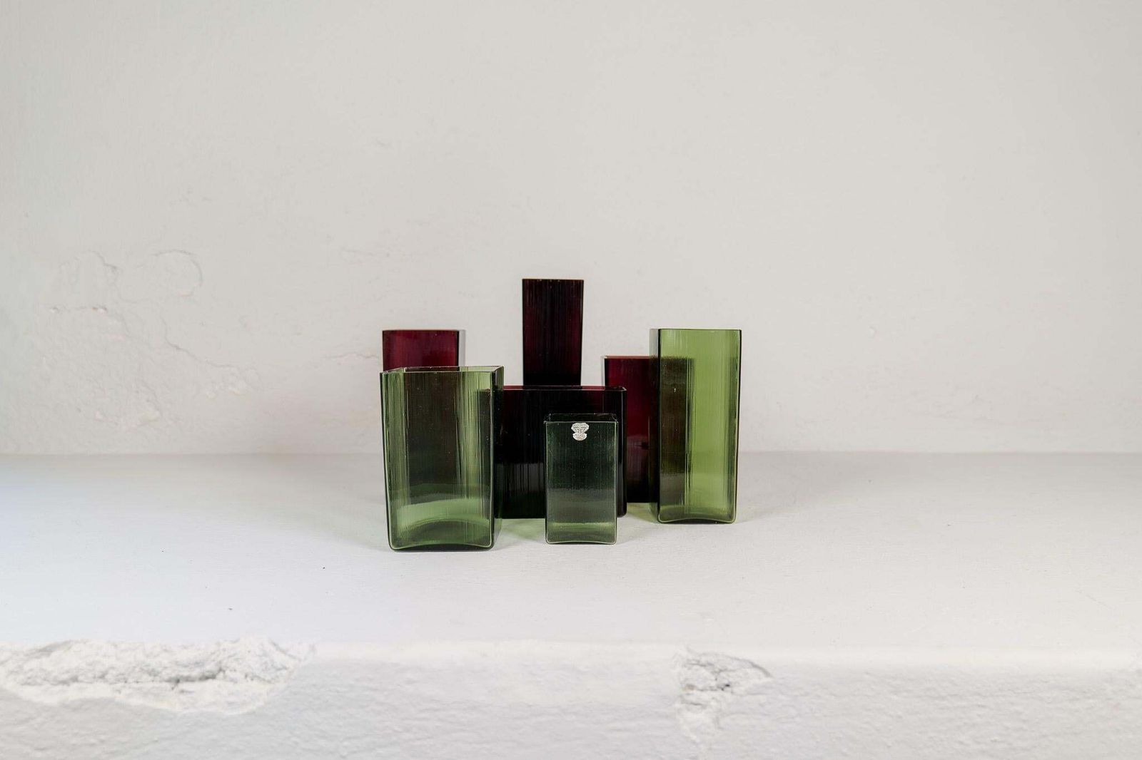 Midcentury Collection Of Seven "Ice" Gullaskruf Vases, Sweden, 1960s photo furniture