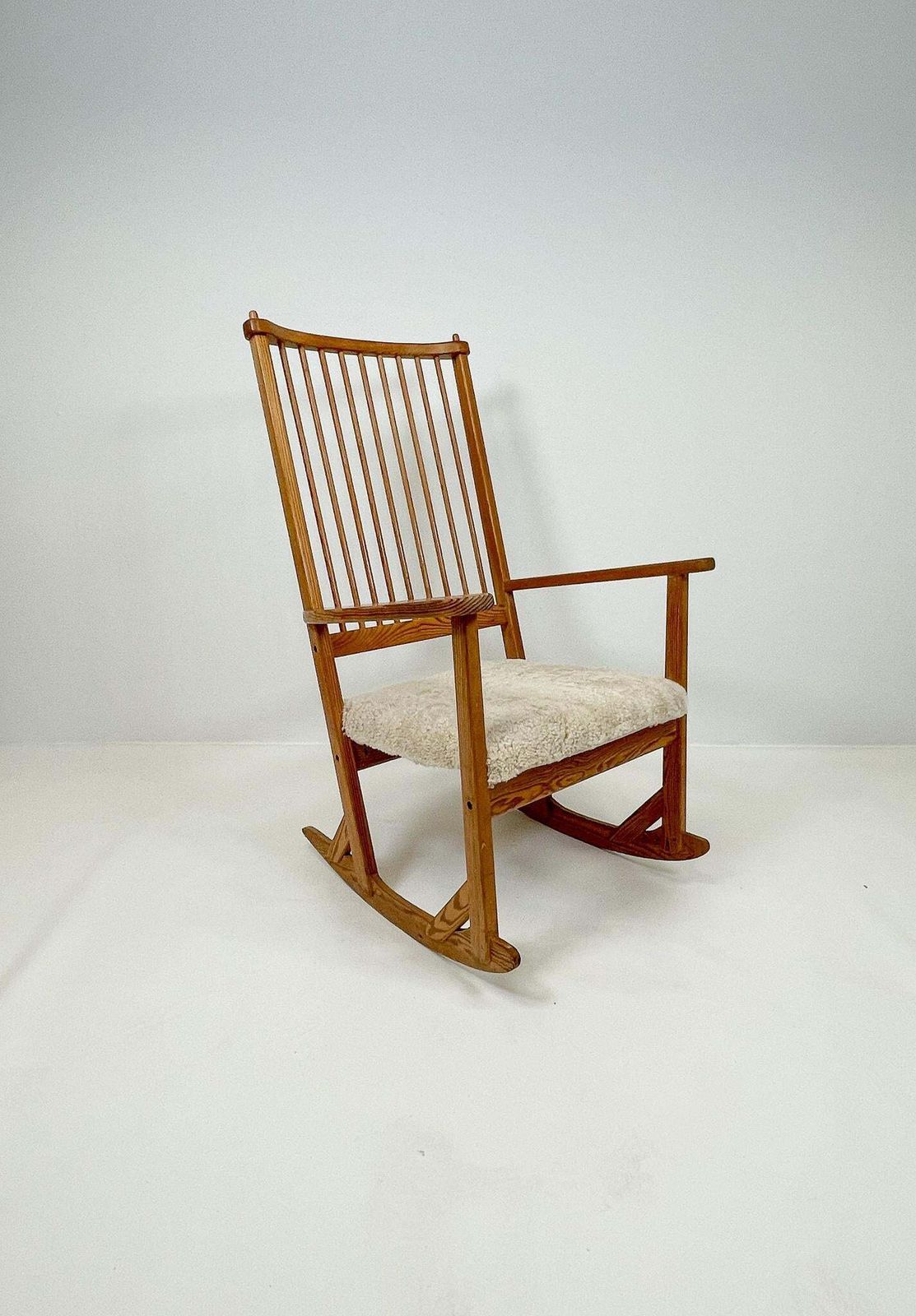 Midcentury Rocking Chair In Pine And Sheepskin Yngve Ekström Sweden photo for sale