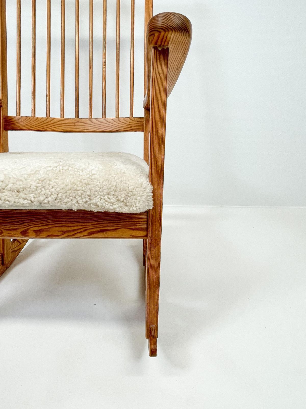 Midcentury Rocking Chair In Pine And Sheepskin Yngve Ekström Sweden photo vintage