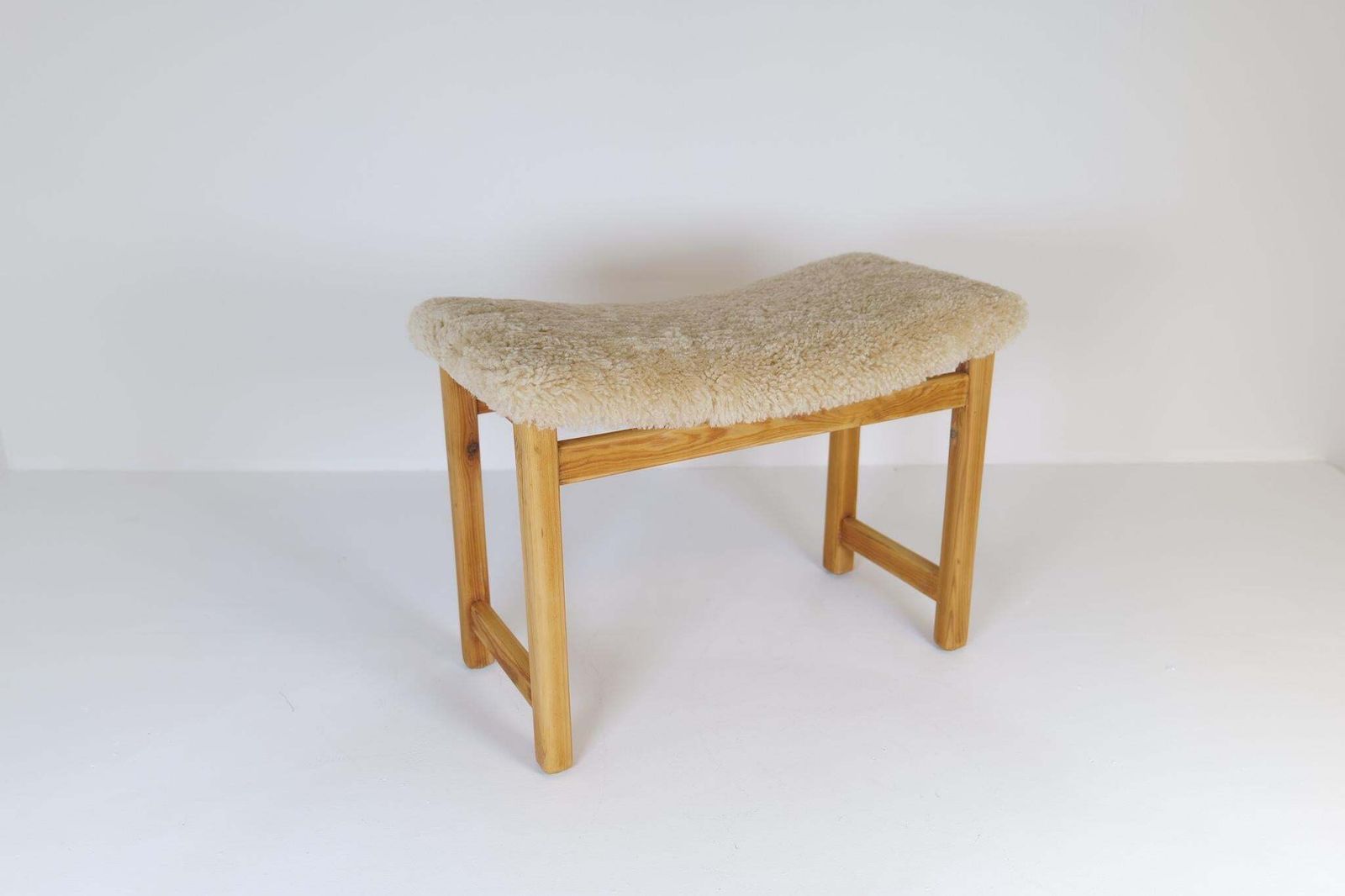 Scandinavian Modern Stool Pine And Sheepskin, Sweden, 1970s photo Furniture