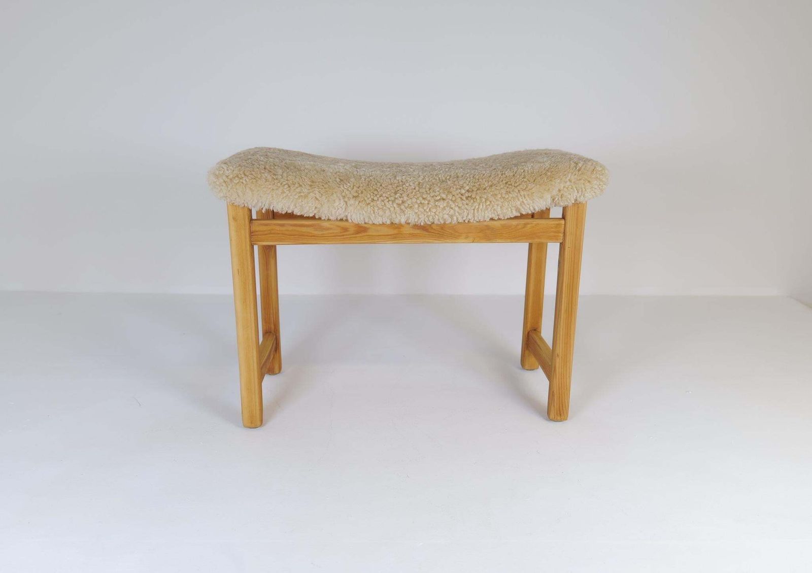 Scandinavian Modern Stool Pine And Sheepskin, Sweden, 1970s photo vinterior