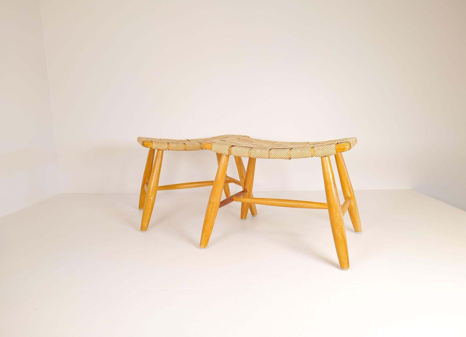 Midcentury Pair Of Swedish Stools In Lacquered Birch, 1960s photo for sale