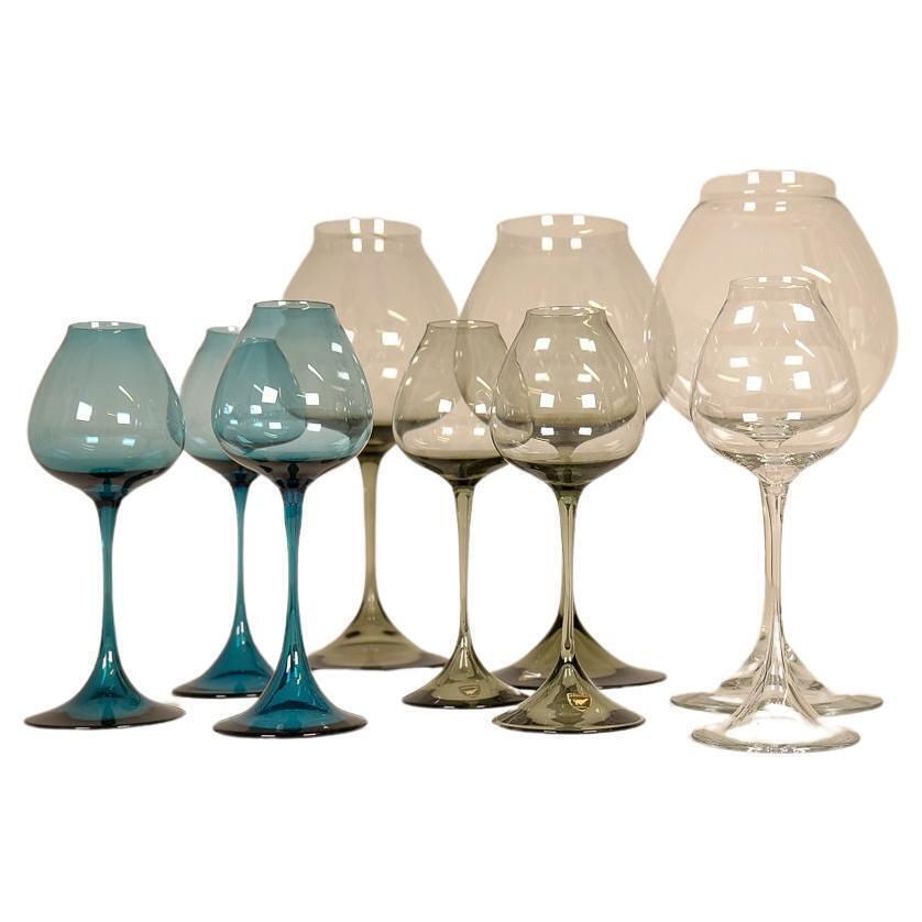 Large Collection Midcentury Orrefors Tulip Glasses Nils Landberg Sweden 1950s