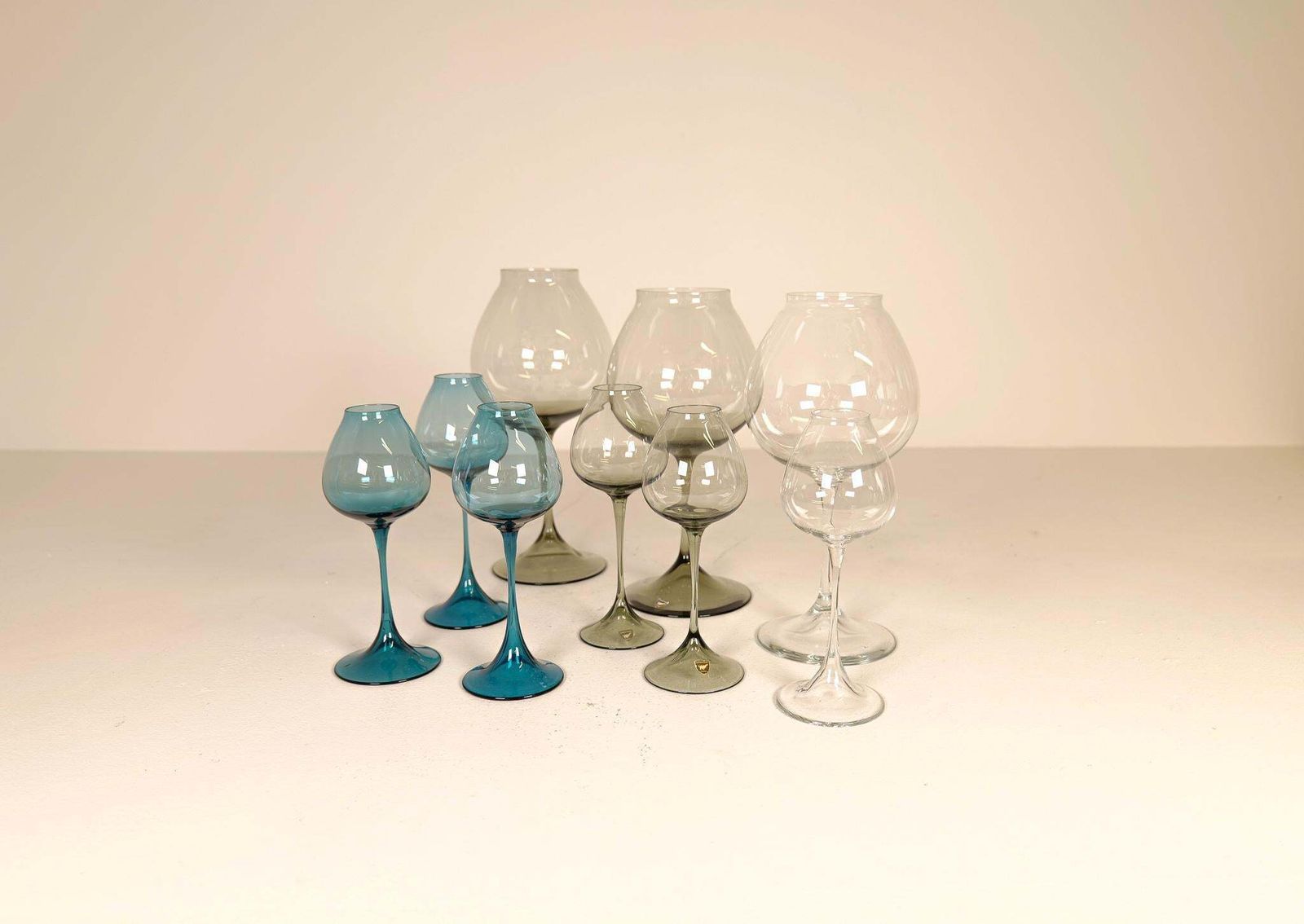 Large Collection Midcentury Orrefors Tulip Glasses Nils Landberg Sweden 1950s photo Home Decor