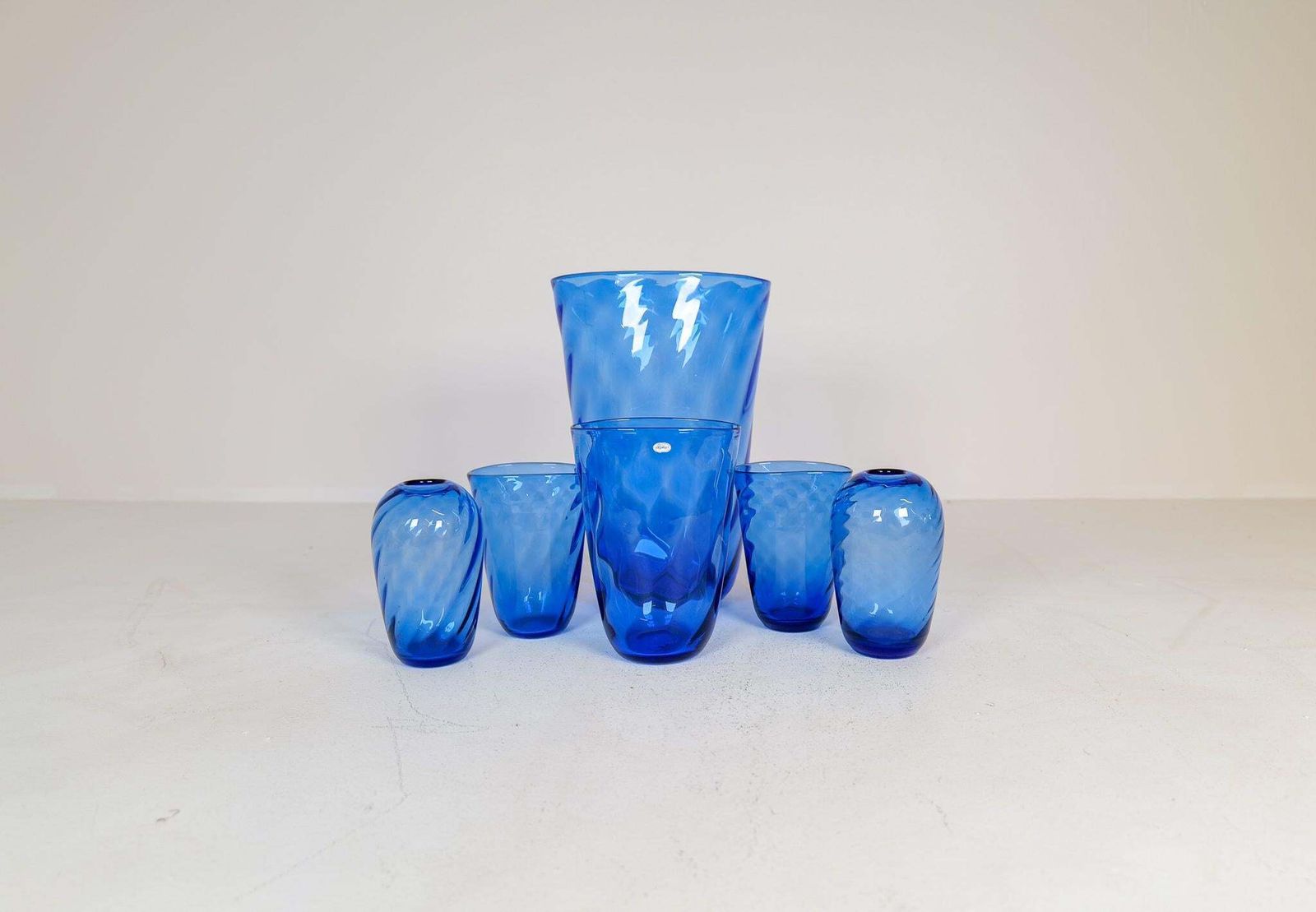 Art Deco Set Of 6 Glass Sculptured Handcrafted Vases Reijmyre, Sweden, 1930s photo for sale