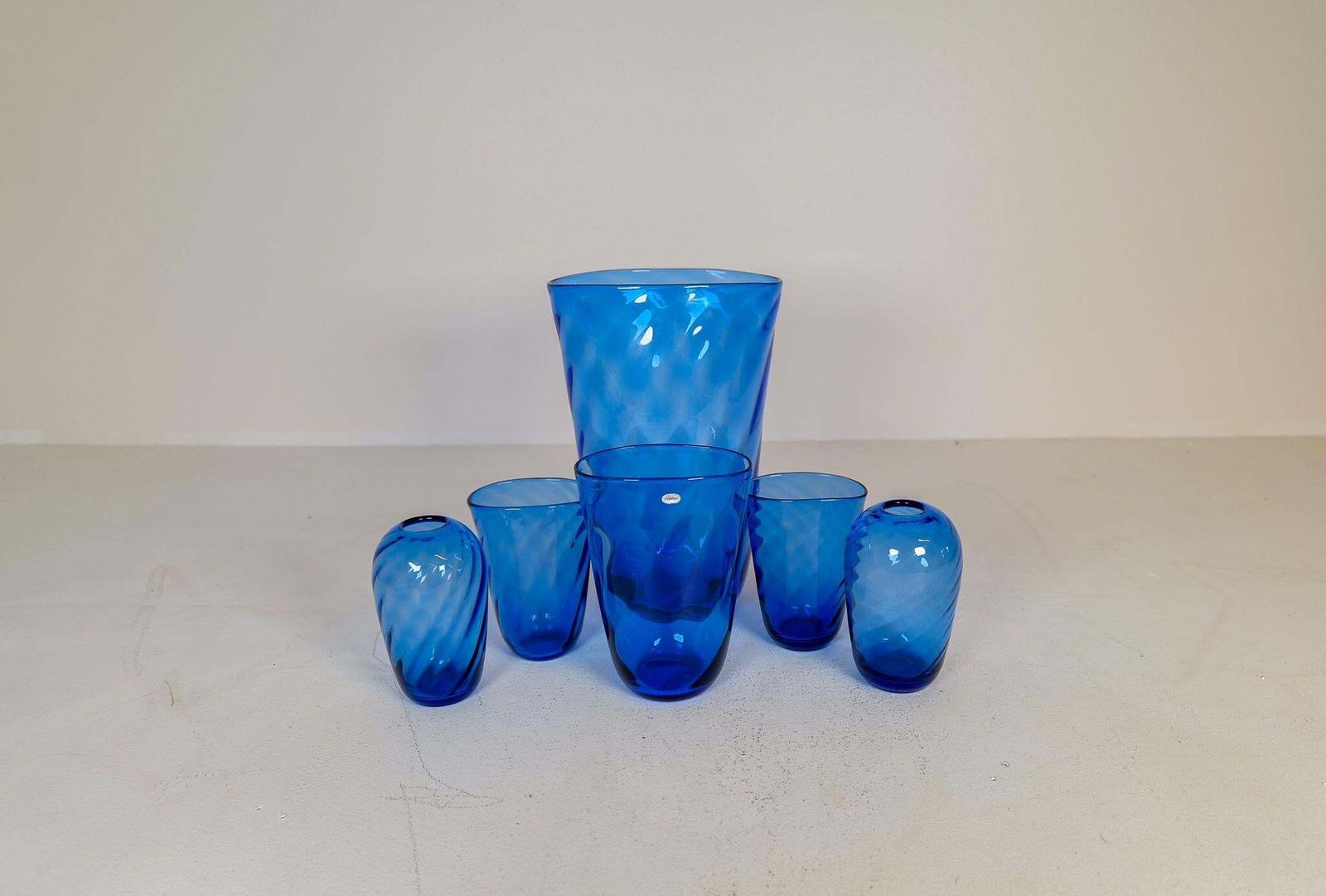 Art Deco Set Of 6 Glass Sculptured Handcrafted Vases Reijmyre, Sweden, 1930s photo Home Decor
