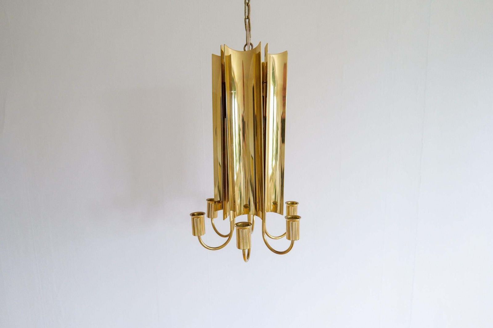 Midcentury Modern Brass Chandelier Reflex Pierre Forssell Skultuna, Sweden photo Lighting