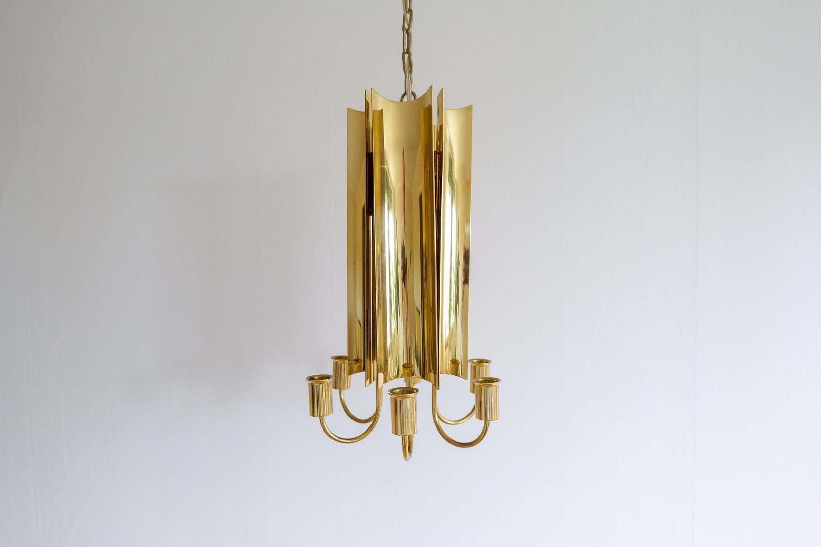 Midcentury Modern Brass Chandelier Reflex Pierre Forssell Skultuna, Sweden photo vintage