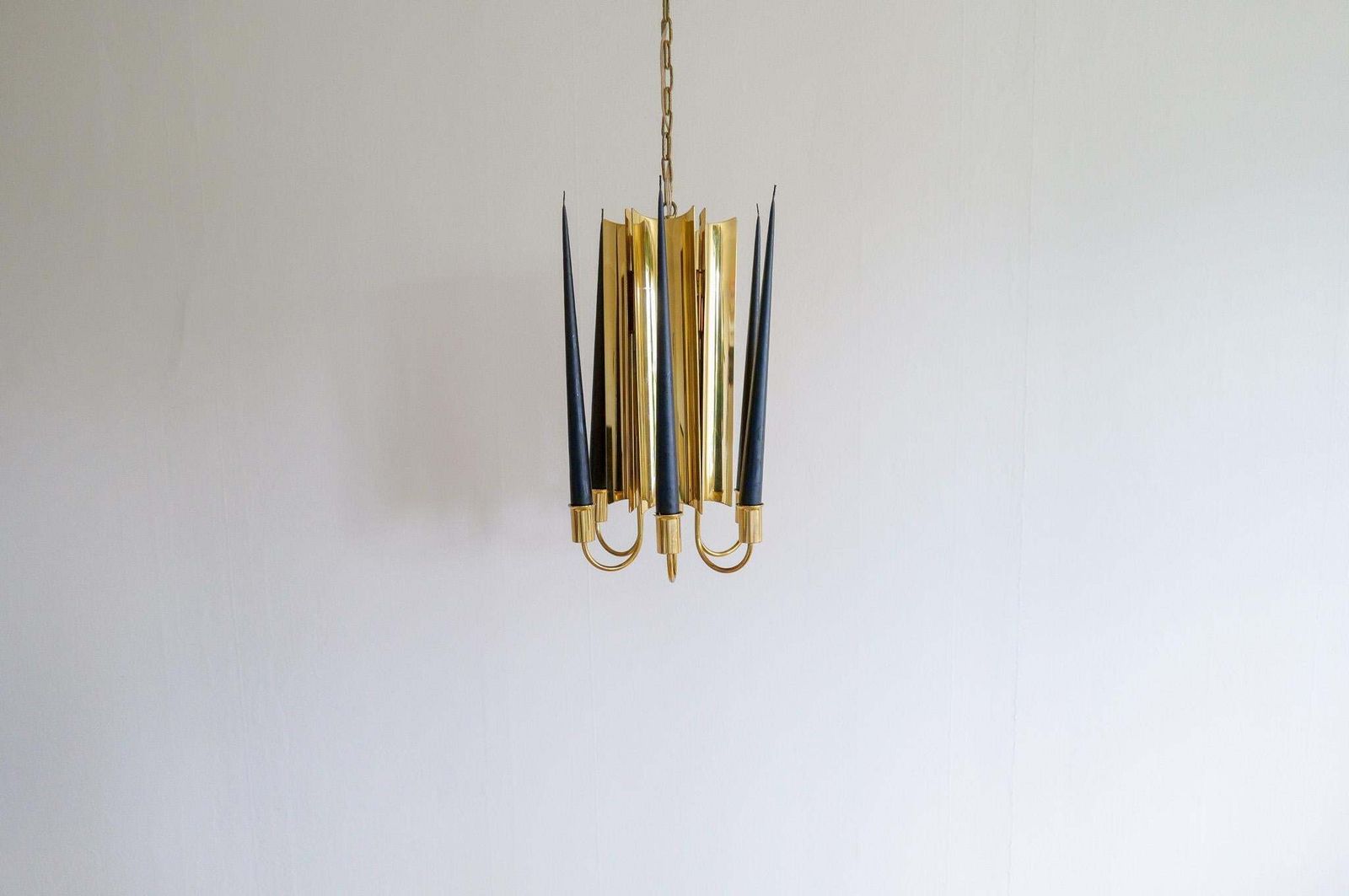Lighting Midcentury Modern Brass Chandelier Reflex Pierre Forssell Skultuna, Sweden photo