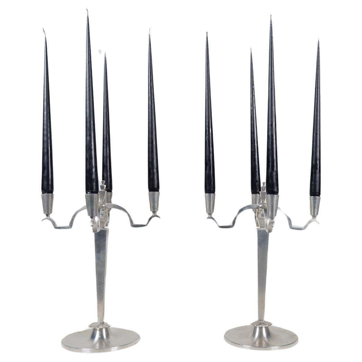 Art Deco Sculptural Set Of Candelabras In Pewter, Sweden, 1940s
