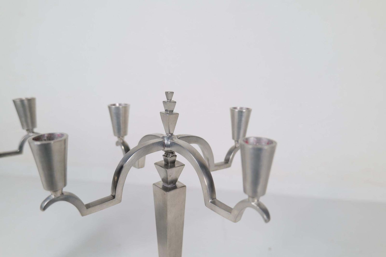 photo for sale Art Deco Sculptural Set Of Candelabras In Pewter, Sweden, 1940s