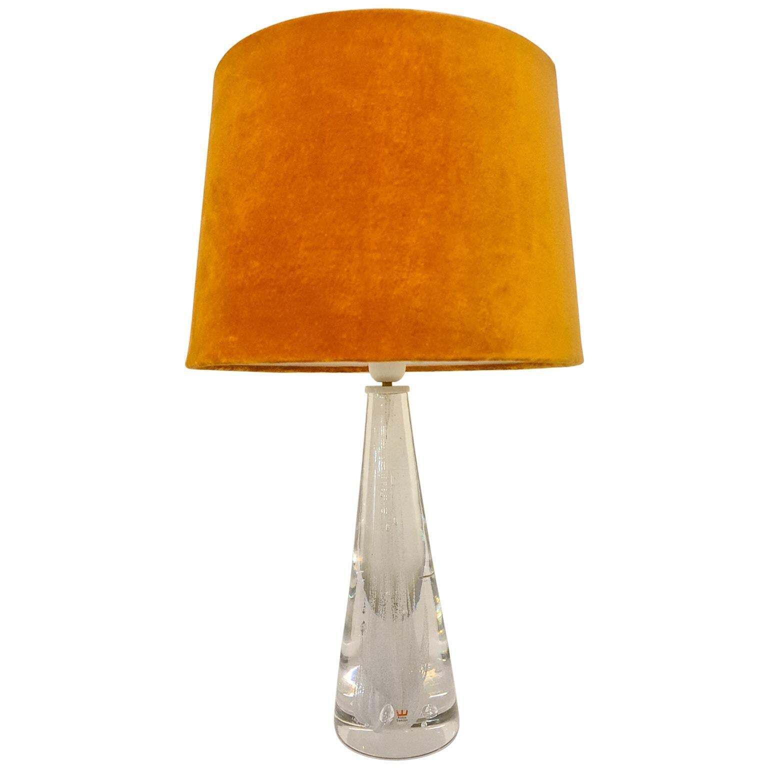 Midcentury Crystal Glass Table Lamp By Vicke Lindstrand Kosta, Sweden